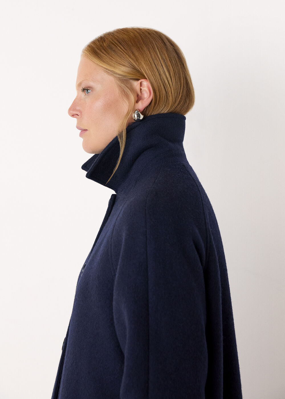 Collar Detail Long Wool Coat